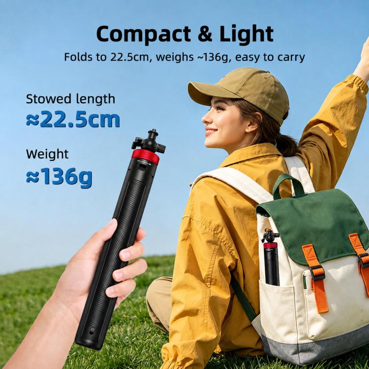 Flymile Ball-head Selfie Extension Rod Tripod For DJI, Insta360, GoPro and Other Action Cameras