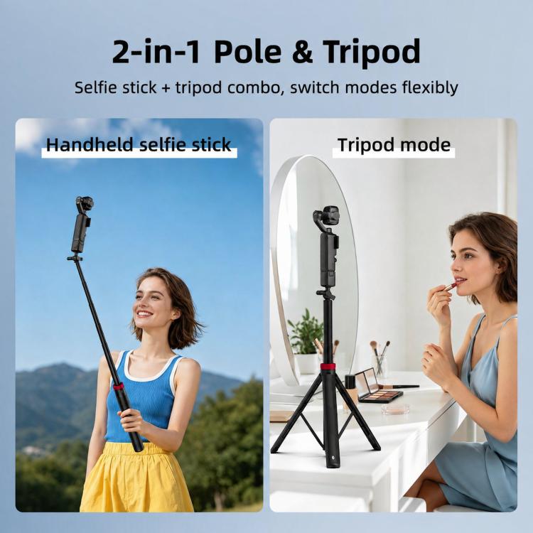 Flymile Ball-head Selfie Extension Rod Tripod For DJI, Insta360, GoPro and Other Action Cameras