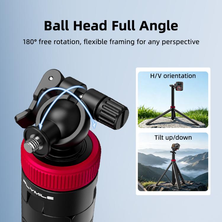 Flymile Ball-head Selfie Extension Rod Tripod For DJI, Insta360, GoPro and Other Action Cameras