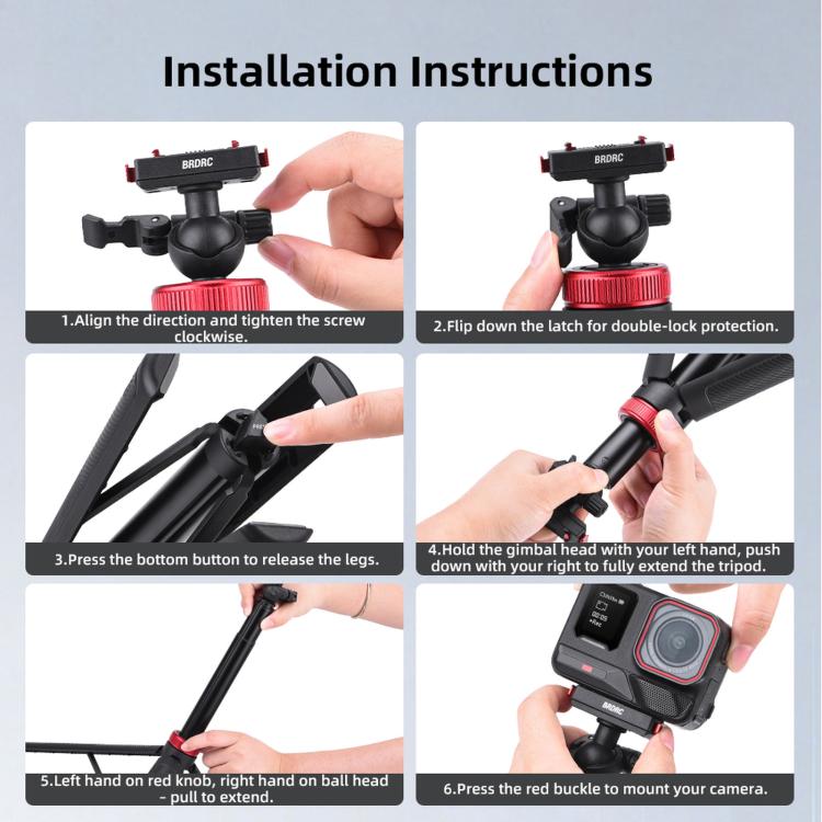 For Insta360 Ace Pro 2 / X5 BRDRC 1.6m Ball Head Quick-Release Tripod Selfie Extension Pole