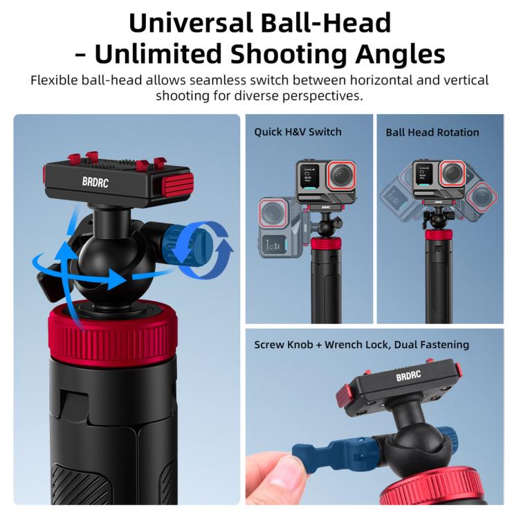 For Insta360 Ace Pro 2 / X5 BRDRC 1.6m Ball Head Quick-Release Tripod Selfie Extension Pole