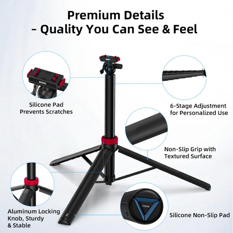 For Insta360 Ace Pro 2 / X5 BRDRC 1.6m Ball Head Quick-Release Tripod Selfie Extension Pole