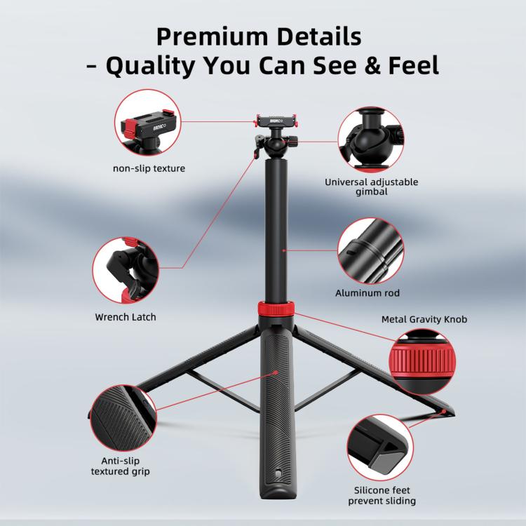 BRDRC 1.6m Ball Head Quick-release Tripod Extension Selfie Stick, For DJI Osmo Action 6 / Nano, For DJI Osmo Action 3 / 4 / 5 Pro