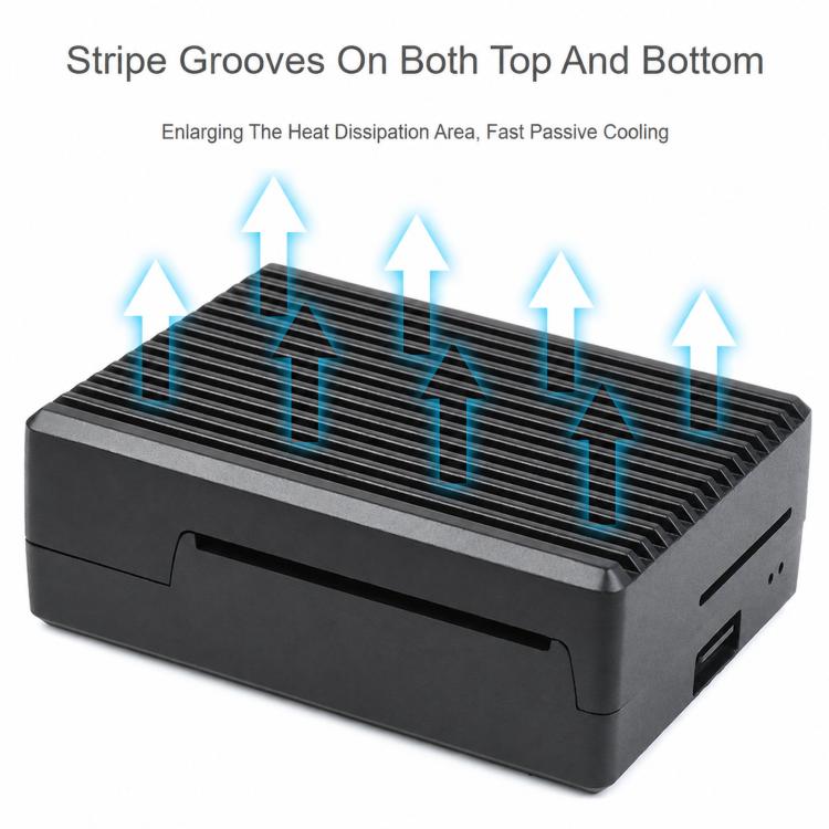 Waveshare 21176 Aluminum Stripe Grooved Case For Raspberry Pi 4, 21176