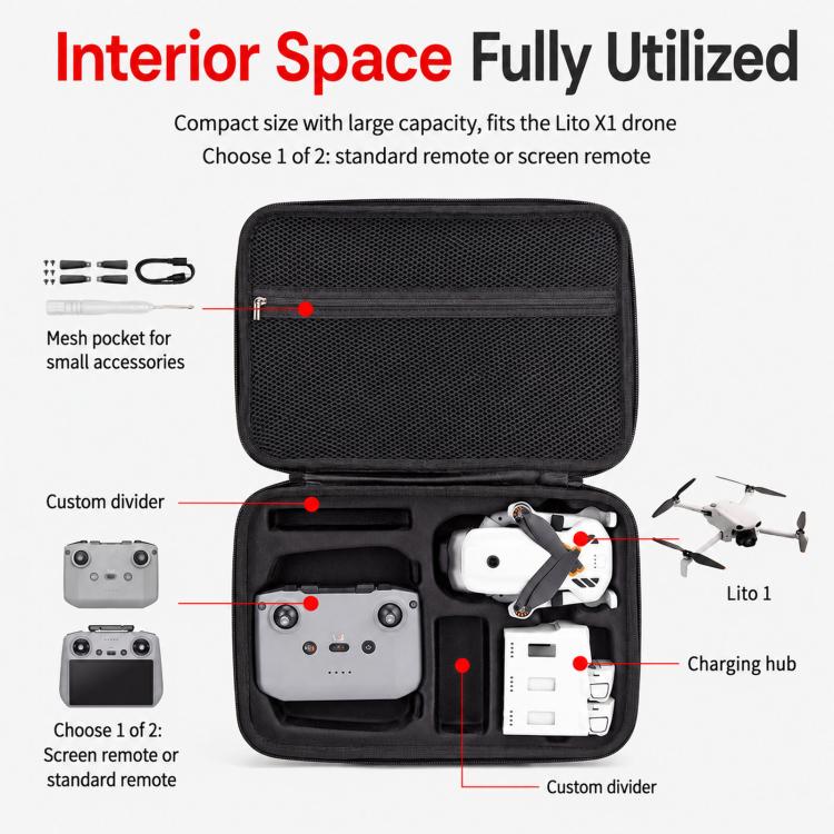 For DJI Lito X1 / 1 Carrying Case Hard Shell Travel Shoulder Bag, For DJI Lito X1 / 1 (Black)