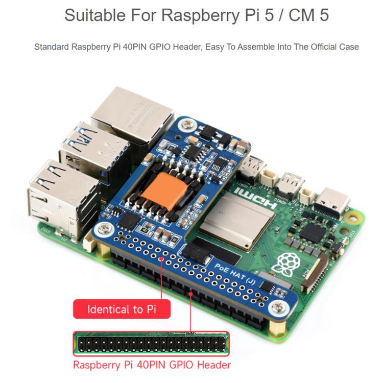 Waveshare 5/CM5 Dedicated PoE(+) Expansion Board For Raspberry Pi, 34611, 34612+ Case