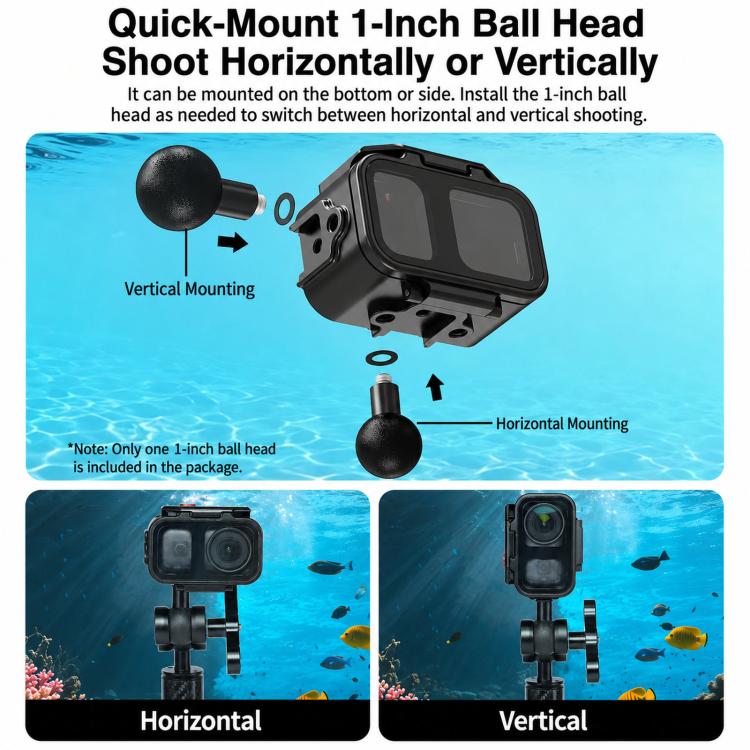 For DJI OSMO Nano FEICHAO 80M Waterproof Housing Case Aluminum Diving Shell, 1 inch Ball Head, Dual-Card Quick-Release, 1/4 inch Threaded