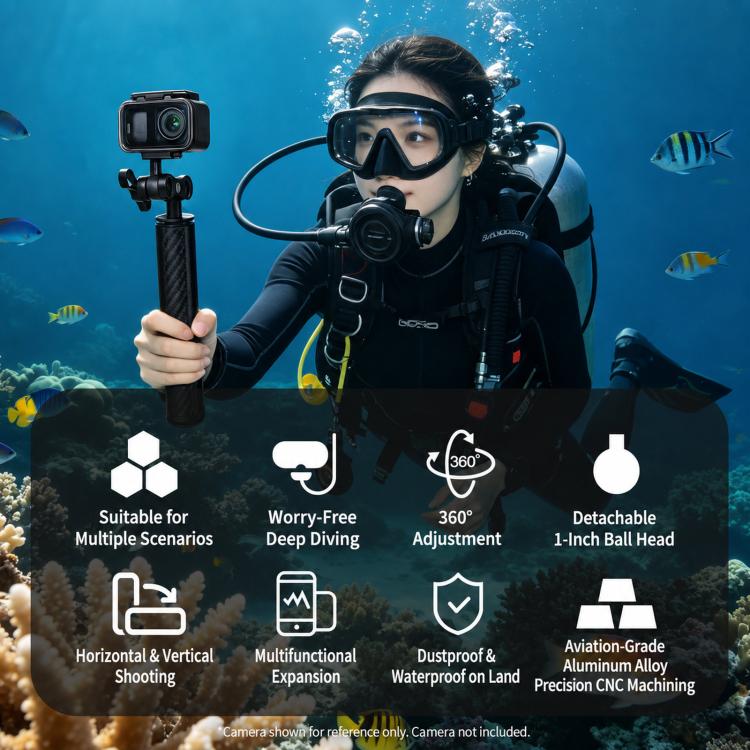 For DJI OSMO Nano FEICHAO 80M Waterproof Housing Case Aluminum Diving Shell, 1 inch Ball Head, Dual-Card Quick-Release, 1/4 inch Threaded