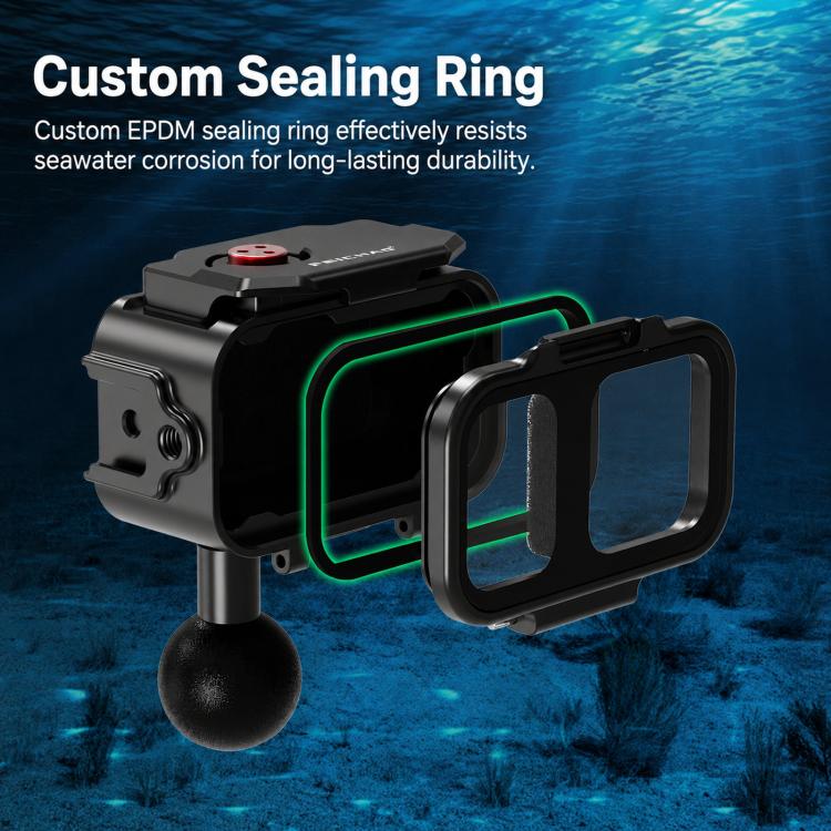 For DJI OSMO Nano FEICHAO 80M Waterproof Housing Case Aluminum Diving Shell, 1 inch Ball Head, Dual-Card Quick-Release, 1/4 inch Threaded