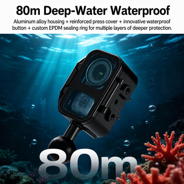 For DJI OSMO Nano FEICHAO 80M Waterproof Housing Case Aluminum Diving Shell, 1 inch Ball Head, Dual-Card Quick-Release, 1/4 inch Threaded