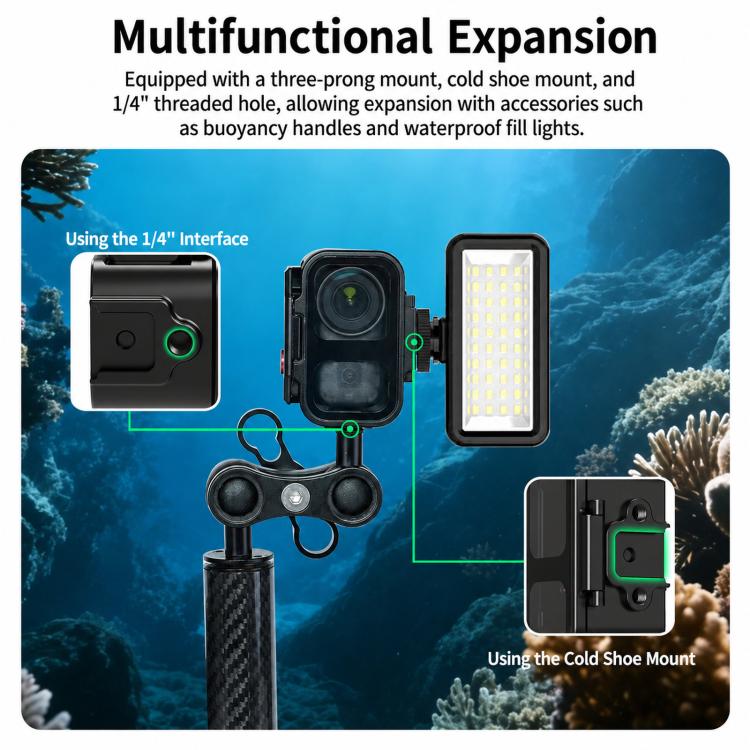 For DJI OSMO Nano FEICHAO 80M Waterproof Housing Case Aluminum Diving Shell, 1 inch Ball Head, Dual-Card Quick-Release, 1/4 inch Threaded