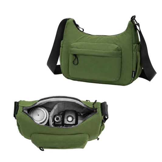 Cwatcun D336 Waterproof Camera Shoulder Bag Crossbody Sling Case For DSLR Mirrorless Camera and Lens, Small Green, Large Green
