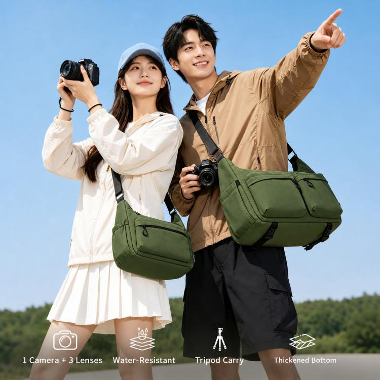 Cwatcun D336 Waterproof Camera Shoulder Bag Crossbody Sling Case For DSLR Mirrorless Camera and Lens, Small Green, Large Green