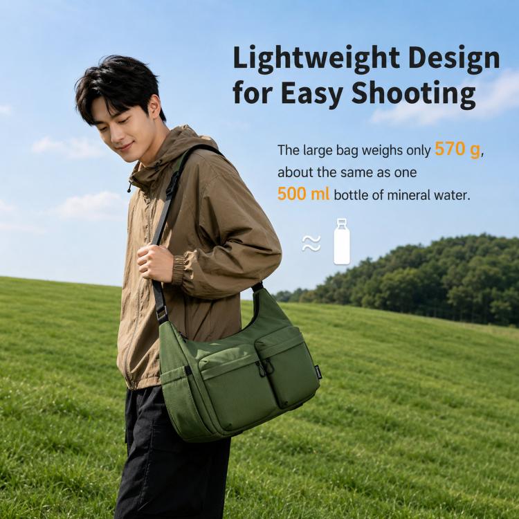 Cwatcun D336 Waterproof Camera Shoulder Bag Crossbody Sling Case For DSLR Mirrorless Camera and Lens, Small Green, Large Green