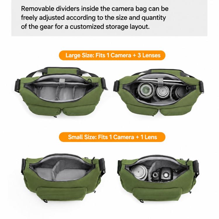 Cwatcun D336 Waterproof Camera Shoulder Bag Crossbody Sling Case For DSLR Mirrorless Camera and Lens, Small Green, Large Green