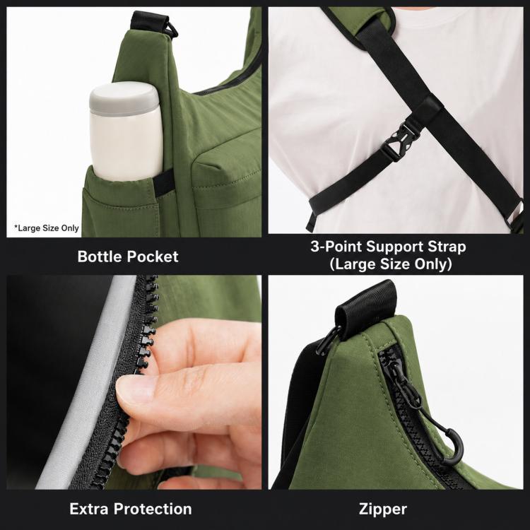 Cwatcun D336 Waterproof Camera Shoulder Bag Crossbody Sling Case For DSLR Mirrorless Camera and Lens, Small Green, Large Green