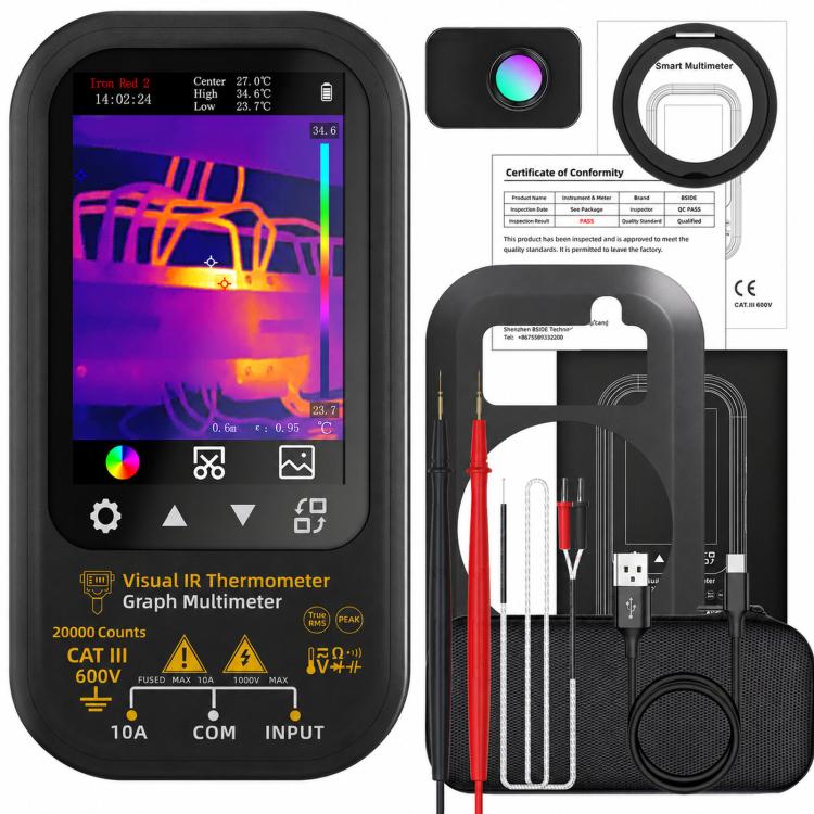 BSIDE SH6 Thermal Imaging Multimeter 2 In 1 Touchscreen High-Precision Infrared Thermal Imager Temperature Meter Electrical Tester, Standard, SH6