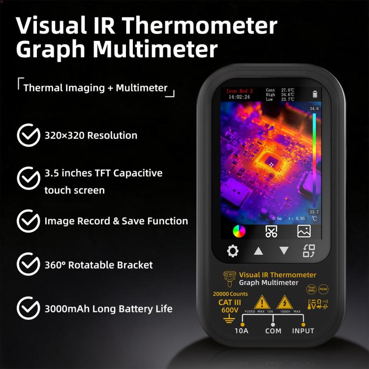 BSIDE SH6 Thermal Imaging Multimeter 2 In 1 Touchscreen High-Precision Infrared Thermal Imager Temperature Meter Electrical Tester, Standard, SH6
