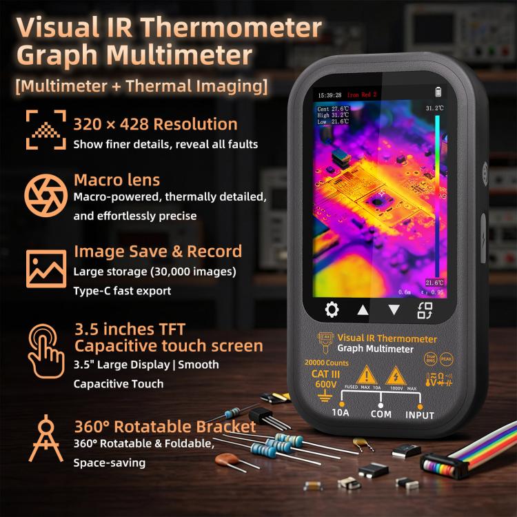 BSIDE SH8 Thermal Imaging Multimeter 2 In 1 Touchscreen HD Infrared Thermometer, SH8