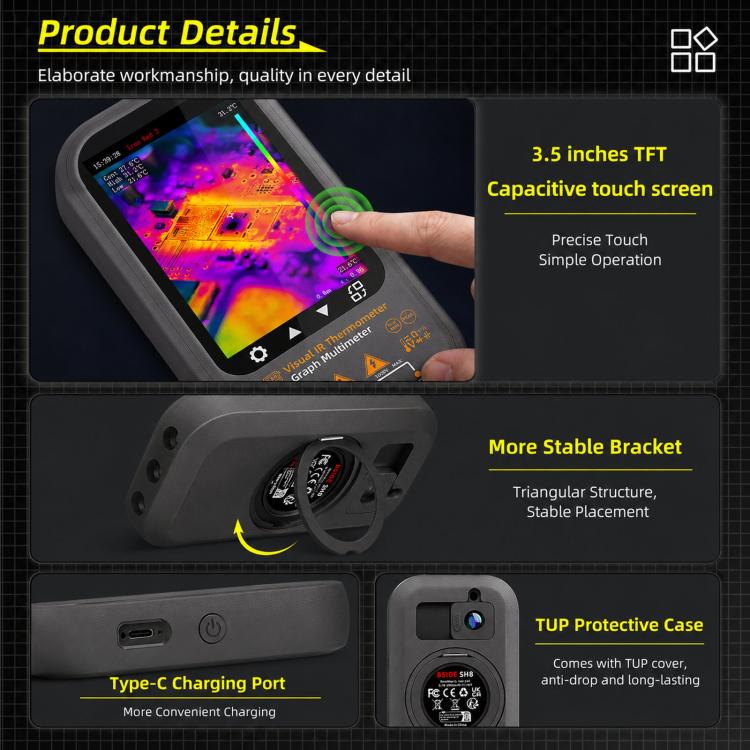 BSIDE SH8 Thermal Imaging Multimeter 2 In 1 Touchscreen HD Infrared Thermometer, SH8