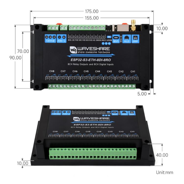 Waveshare ESP32-S3 Industrial Control Board With 8-Channel Wi-Fi Network Relays, Standard Network Port, PoE Port