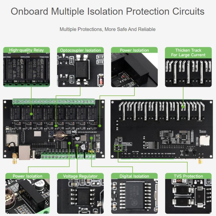 Waveshare ESP32-S3 Industrial Control Board With 8-Channel Wi-Fi Network Relays, Standard Network Port, PoE Port
