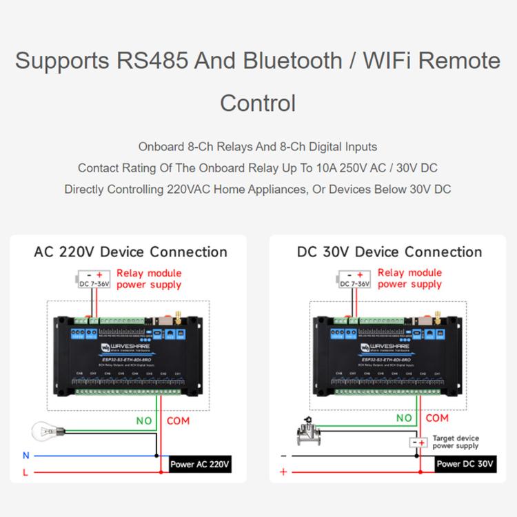 Waveshare ESP32-S3 Industrial Control Board With 8-Channel Wi-Fi Network Relays, Standard Network Port, PoE Port