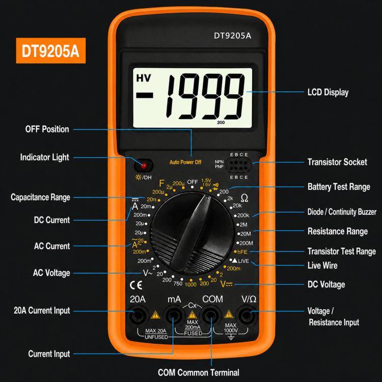DT9205A  Digital Display Smart Digital Multimeter Current And Voltage Tester, DT9205A