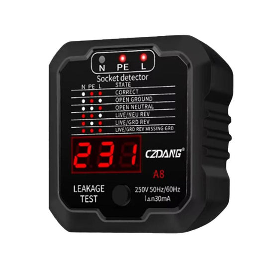CZDANG A8 Socket Leakage Tester Ground Neutral Live Wire Polarity Detector, EU Plug, UK Plug, US Plug