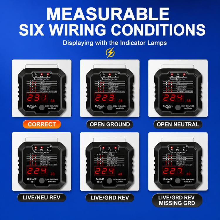 CZDANG A8 Socket Leakage Tester Ground Neutral Live Wire Polarity Detector, EU Plug, UK Plug, US Plug