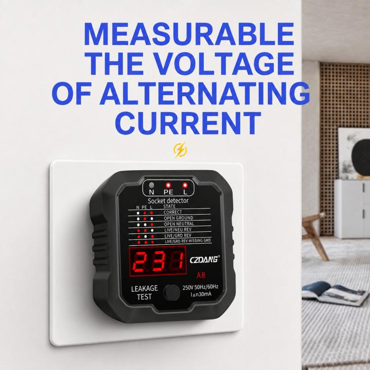 CZDANG A8 Socket Leakage Tester Ground Neutral Live Wire Polarity Detector, EU Plug, UK Plug, US Plug
