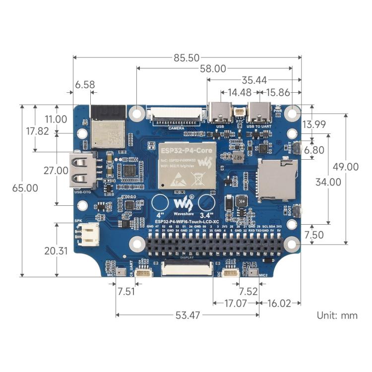 Waveshare 31522 ESP32-P4 4 Inch Round Touch Display Development Board 720 × 720 Resolution, 31522