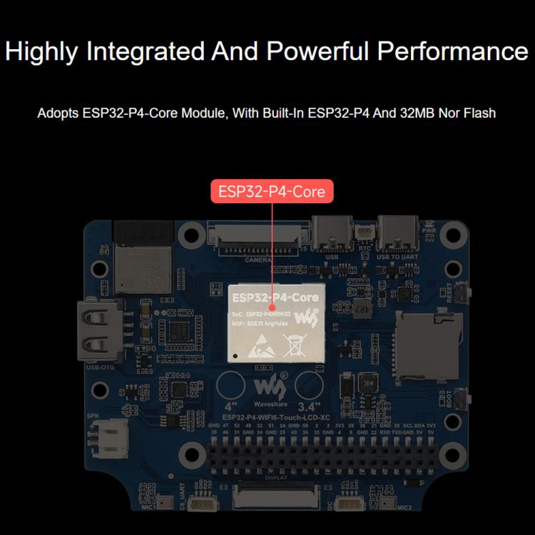 Waveshare 31522 ESP32-P4 4 Inch Round Touch Display Development Board 720 × 720 Resolution, 31522