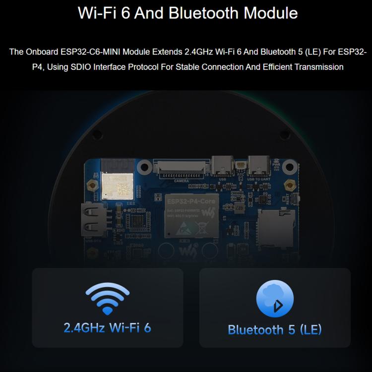 Waveshare 31522 ESP32-P4 4 Inch Round Touch Display Development Board 720 × 720 Resolution, 31522