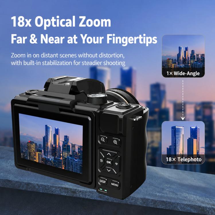 8K High Definition Wifi Bluetooth Digital Camera 18x Optical Image Stabilization Flip Screen DSLR Camcorder, J18