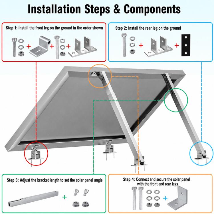 Aluminum Adjustable Front & Rear Leg Bracket For Solar PV Panel, Front & Rear Leg Bracket