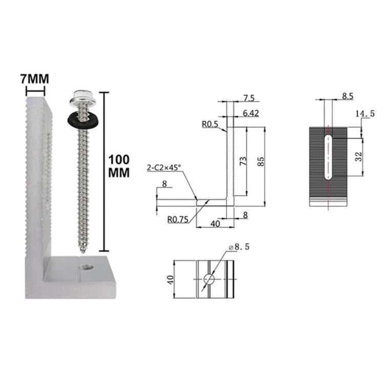 Aluminum L-Shaped Mount Bracket For Solar PV Panel, L-Shaped Mount Bracket