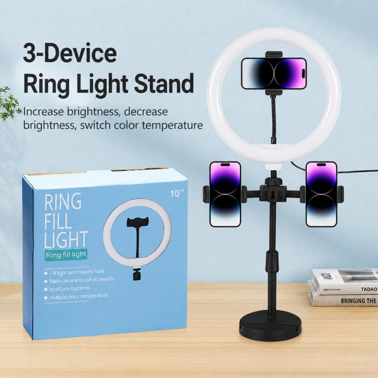 Portable Triple-Mount Desktop Live Streaming Bracket With Ring Light, Triple-Mount Bracket