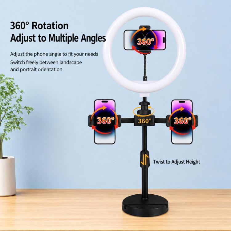 Portable Triple-Mount Desktop Live Streaming Bracket With Ring Light, Triple-Mount Bracket