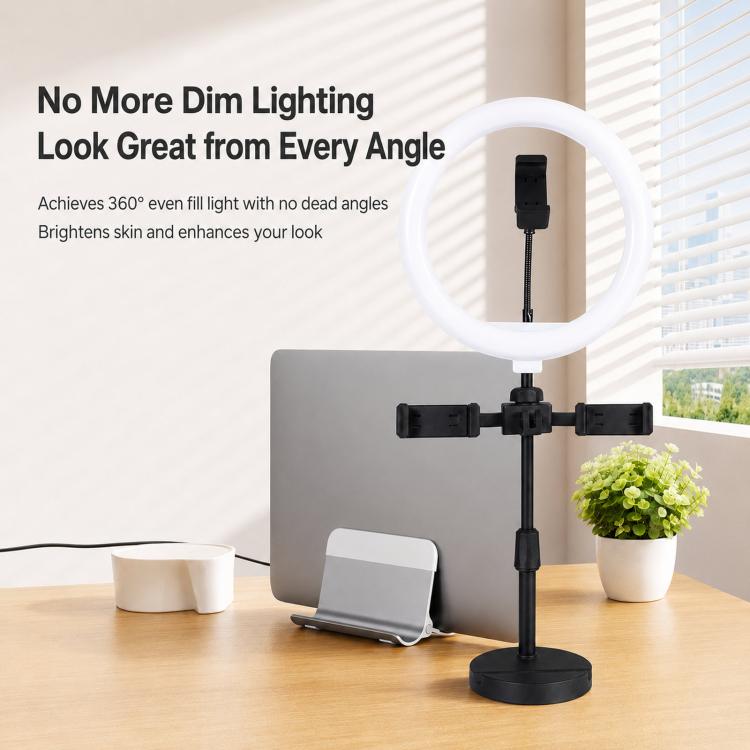 Portable Triple-Mount Desktop Live Streaming Bracket With Ring Light, Triple-Mount Bracket