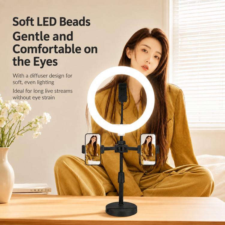 Portable Triple-Mount Desktop Live Streaming Bracket With Ring Light, Triple-Mount Bracket
