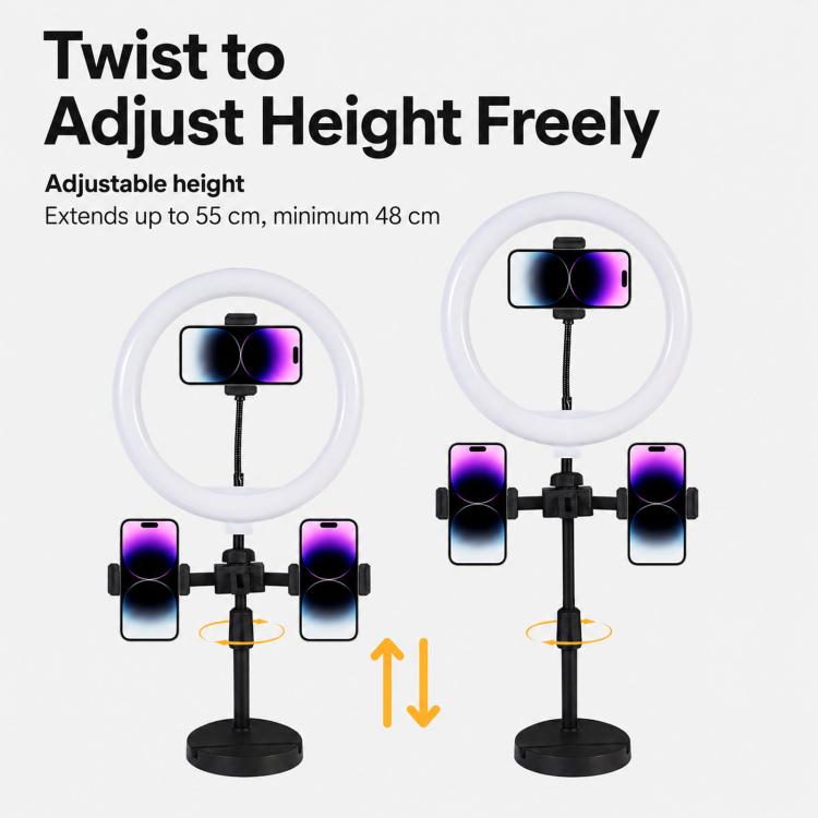 Portable Triple-Mount Desktop Live Streaming Bracket With Ring Light, Triple-Mount Bracket