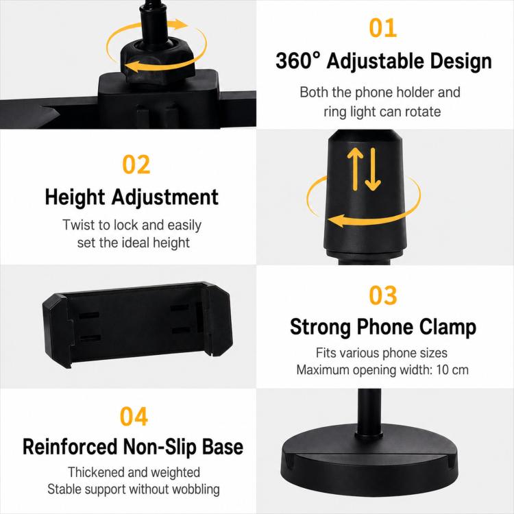 Portable Triple-Mount Desktop Live Streaming Bracket With Ring Light, Triple-Mount Bracket