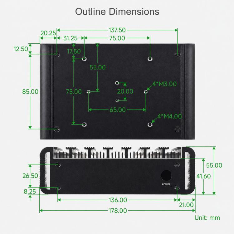 WAVESHARE For Jetson Orin Nano / NX Aluminum Alloy Passive Cooling Case Onboard Power Button With Indicator, 34964