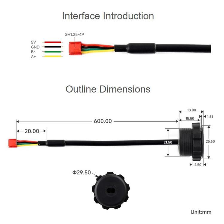 WAVESHARE TOF MINIS Laser Range Sensor, Based On Time-of-Flight (TOF) Technology, Built-in Controller And Ranging Algorithm, RS485 Communication Support, 35108