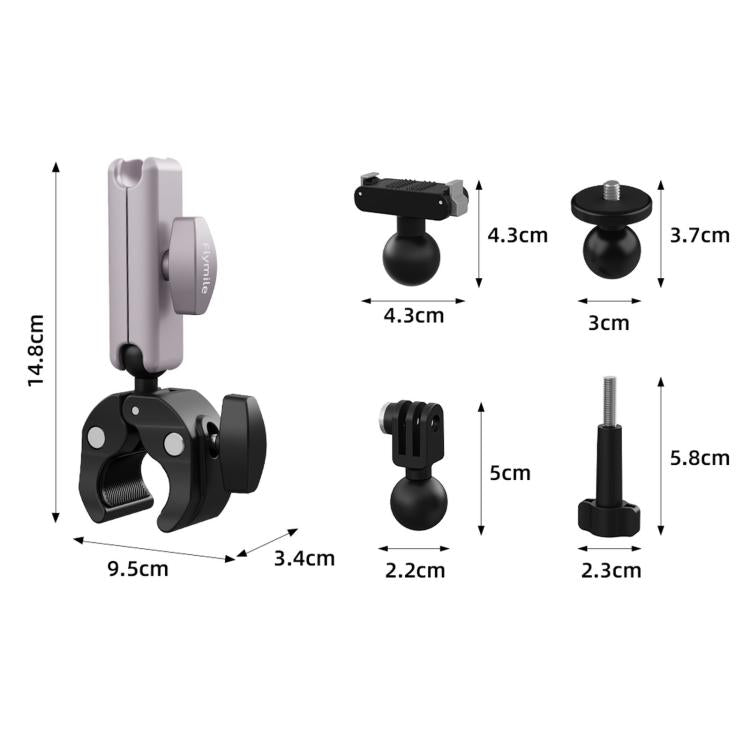 Flymile Camera Motorcycle Bicycle Riding Extension Bracket, For DJI Osmo Action 3 / 4 / 5 Pro, For DJI Osmo Action 6 / Nano
