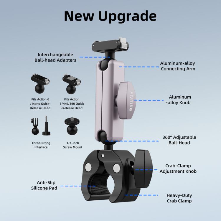Flymile Camera Motorcycle Bicycle Riding Extension Bracket, For DJI Osmo Action 3 / 4 / 5 Pro, For DJI Osmo Action 6 / Nano