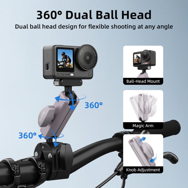 Flymile Camera Motorcycle Bicycle Riding Extension Bracket, For DJI Osmo Action 3 / 4 / 5 Pro, For DJI Osmo Action 6 / Nano