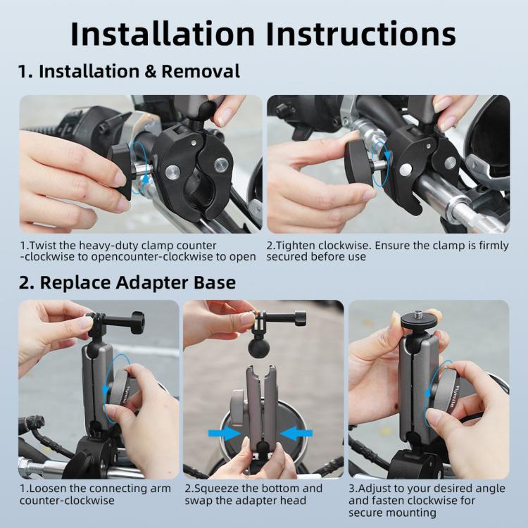 Flymile Camera Motorcycle Bicycle Riding Extension Bracket, For DJI Osmo Action 3 / 4 / 5 Pro, For DJI Osmo Action 6 / Nano