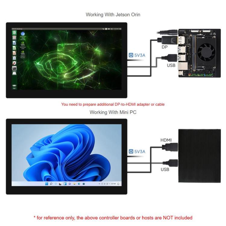 WAVESHARE 10.1 Inch QLED Quantum Dot Display Type B, 1280 x 720 Resolution, G+G Toughened Glass Panel, EU Plug, UK Plug, US Plug